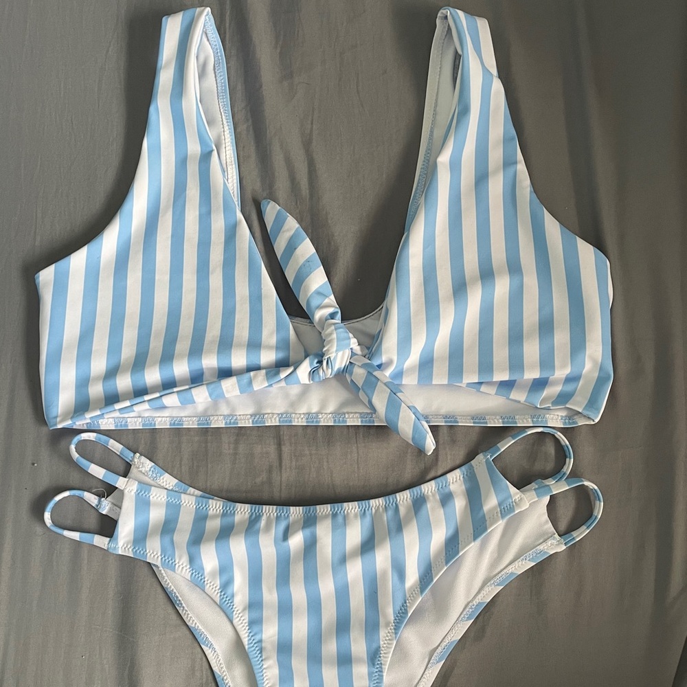 Blue And White Striped Bikini